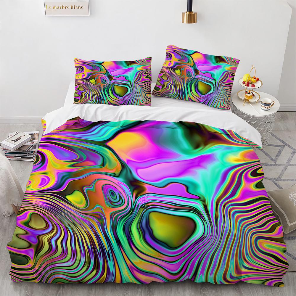 Colourful Marble Bedding Set Purple and Green Marble Duvet Cover Set Men Teens Boy Modern Abstract Art Polyester Comforter Cover