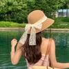 New Summer Straw Hat Women's Pearl Wide Brimmed Sun Hat Trendy French Retro Hepburn Flat Top Sun Protection Hat