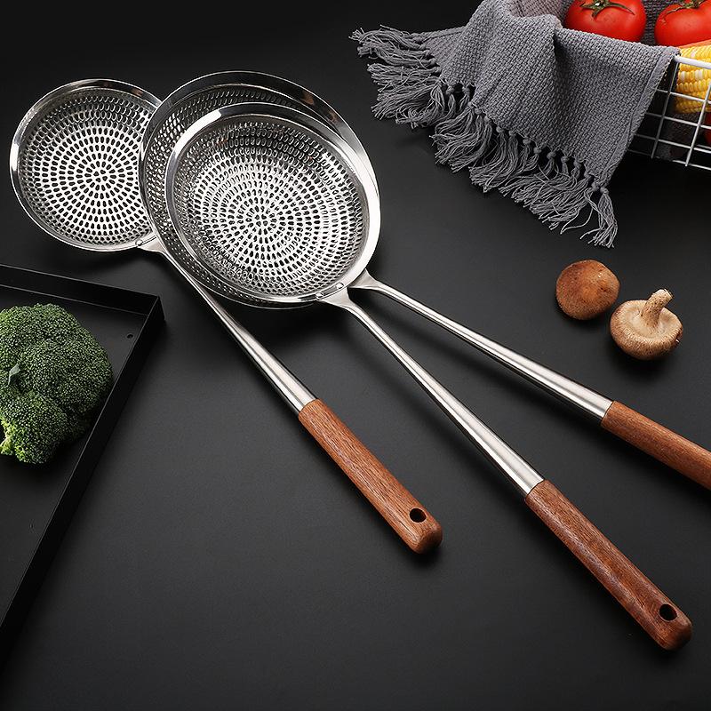 Stainless Steel Pasta Colander Long Wooden Handle Large Noodle Drainer Spoons Cooking Skimmer French Fries Strainer Food Filter