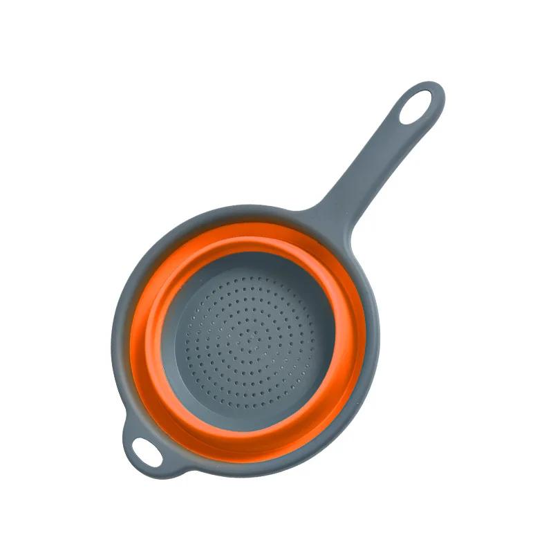 Collapsible Drainer with Handle, Foldable Silicone Colander, Fruit and Vegetable Washing Basket, Kitchen Tools Strainer