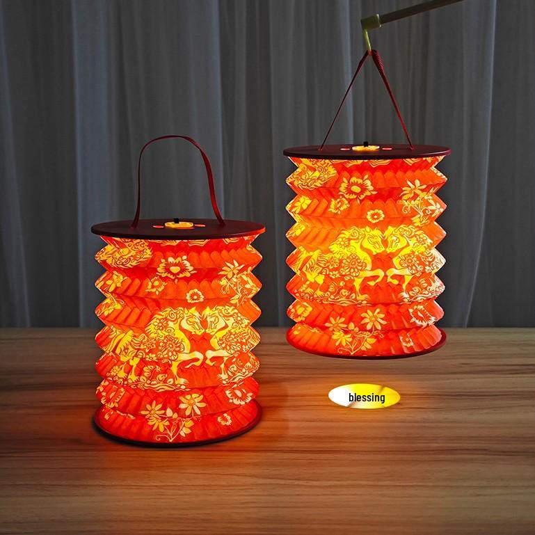 Festive Handheld Luminous Projection Flower Lantern - Foldable Paper Lantern for Mid-Autumn Festival & New Year