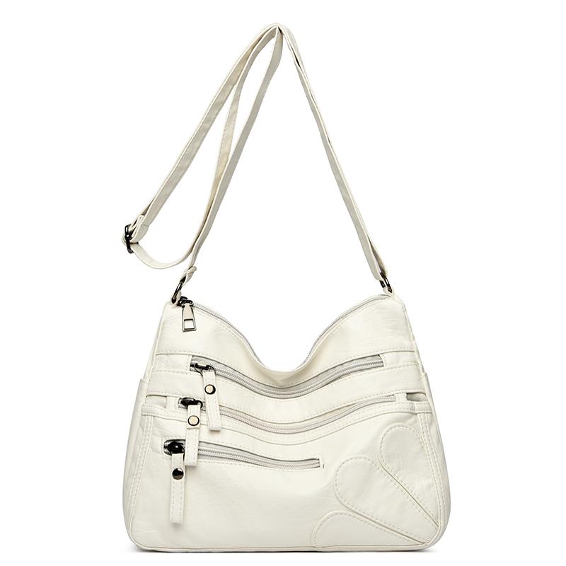 Borsa a tracolla multistrato in morbida pelle tinta unita da donna, grande capacità, borsa da viaggio multifunzionale sottobraccio