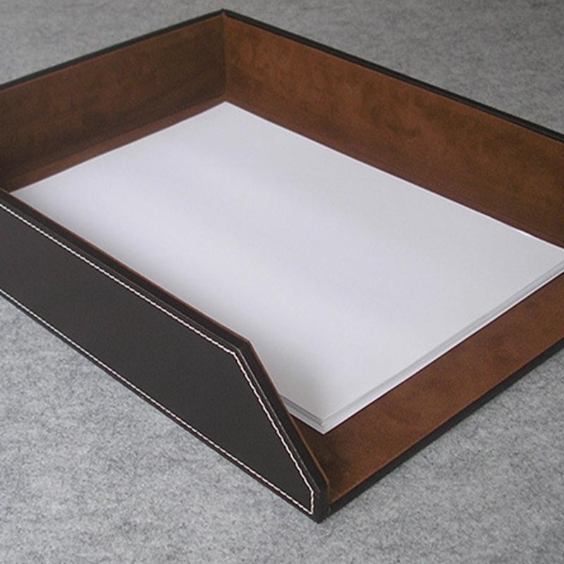 File Storage Tray Desk Organizers File Holders For A4 Documents Combining Textured PU Leather Surfaces And Sturdy Base