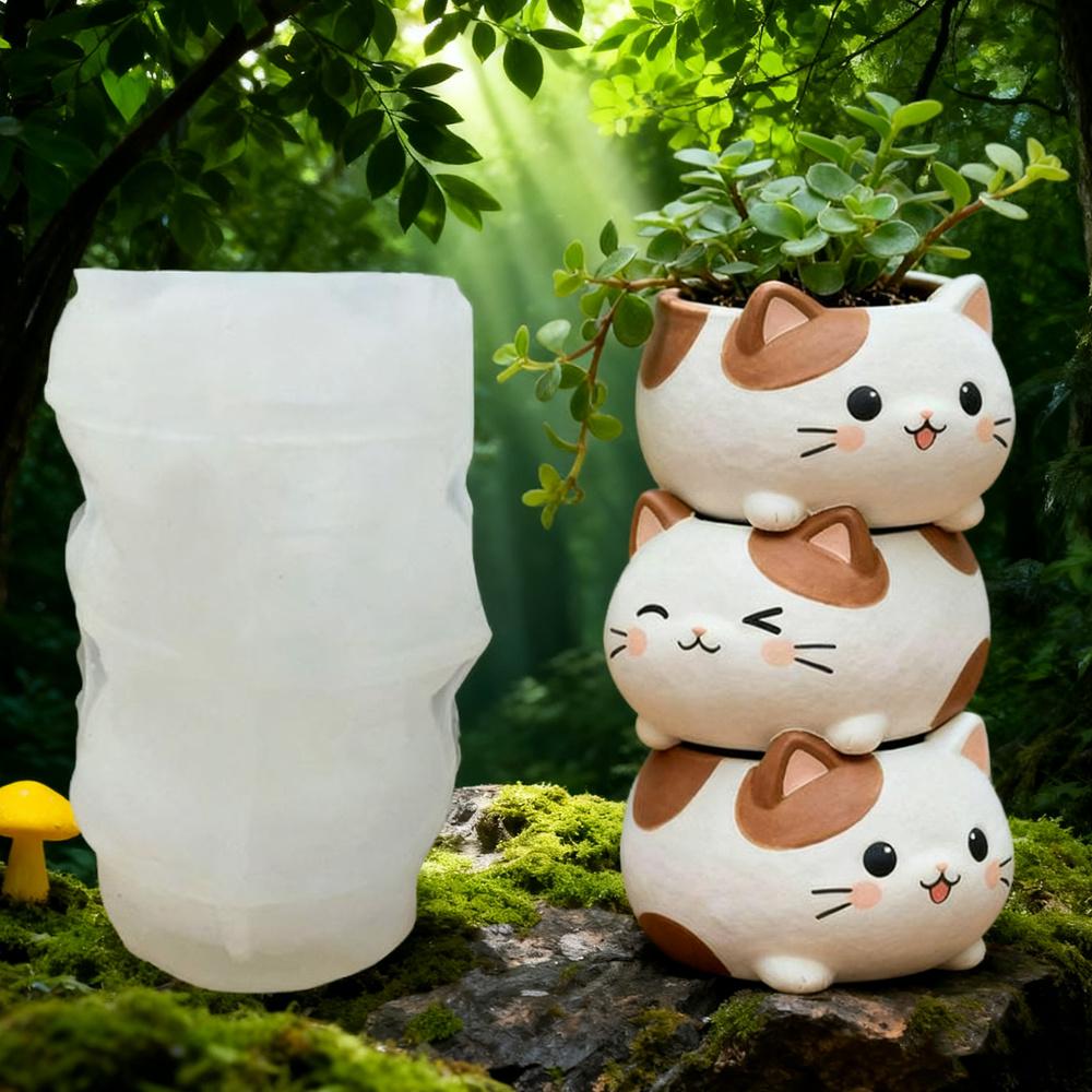 3D stacked cat flower pot silicone mold, works for resin, plaster and clay. Great for succulent planters, desk decor and handmade gifts.