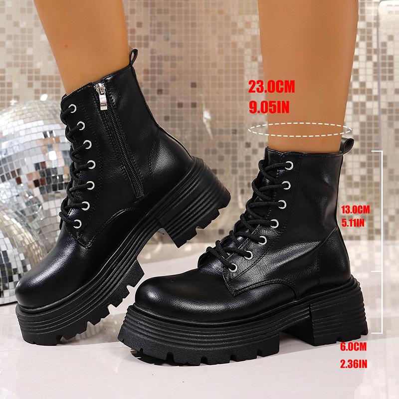 

Массивные ботильоны на платформе для женщин, толстая подошва, нескользящие, черные, в стиле милитари, женские, осенние, из ПУ кожи, ботильоны женские 2025 42 чёрный