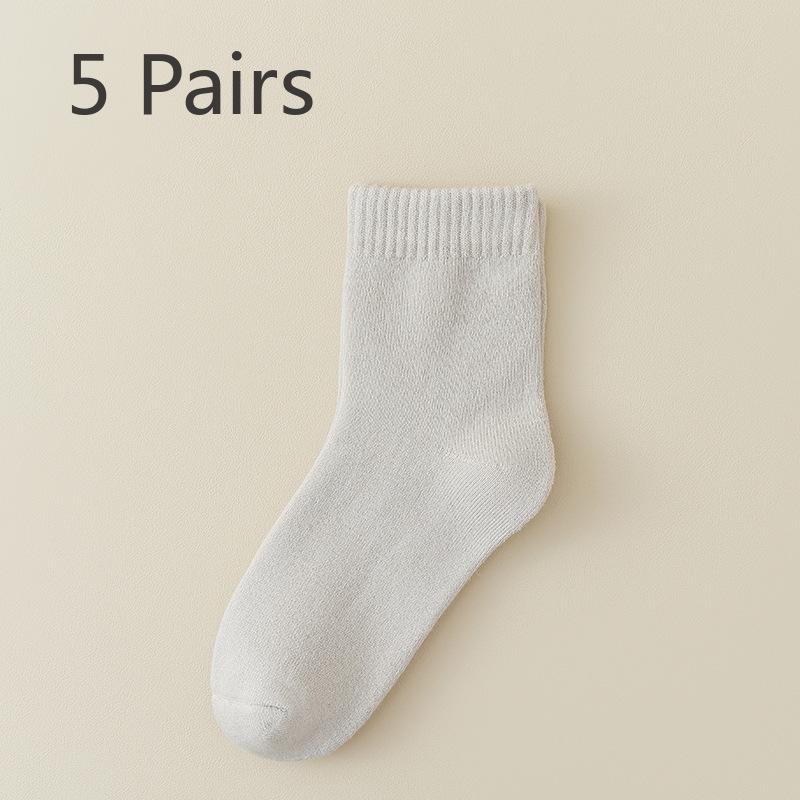 5 Paar warme und vielseitige Mid-Calf-Socken aus Fleece und mit verdickter Schlaufe für Damen im Herbst und Winter