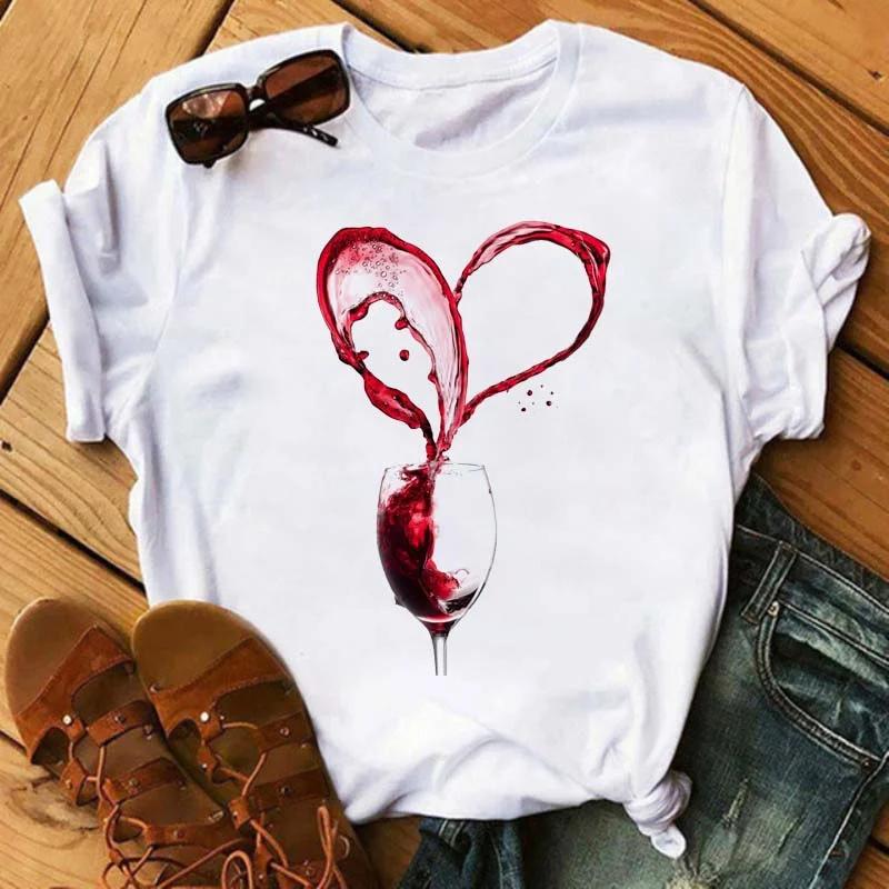 Wine Glasses Printed Tshirts Women Summer Short-sleeve Wine Glass Funny Casual T Shirts Female Black Tops Woman Clothing