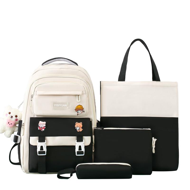 Набор рюкзаков из пяти предметов, женский рюкзак большой вместимости, дорожный рюкзак с цветными блоками, студенческий рюкзак с сумкой на плечо, сумка-ручка чёрный