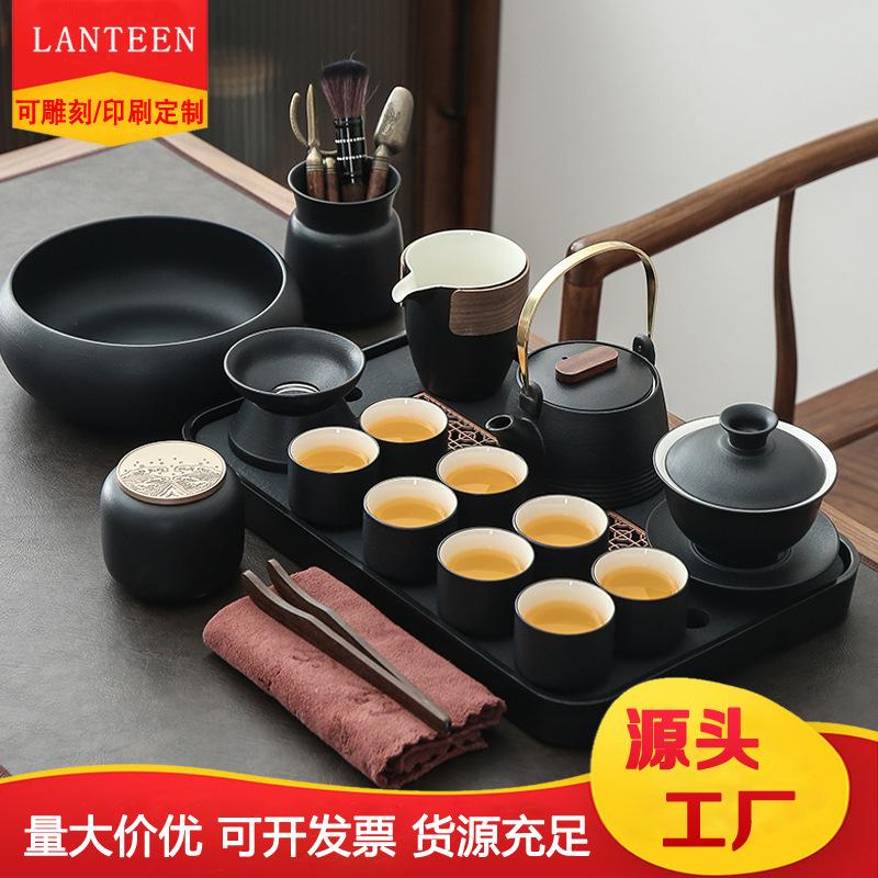 Zen style Kung Fu tea set Household ceramic teapot Teacup tea tray tea set A complete set of high temperature resistance, gifts