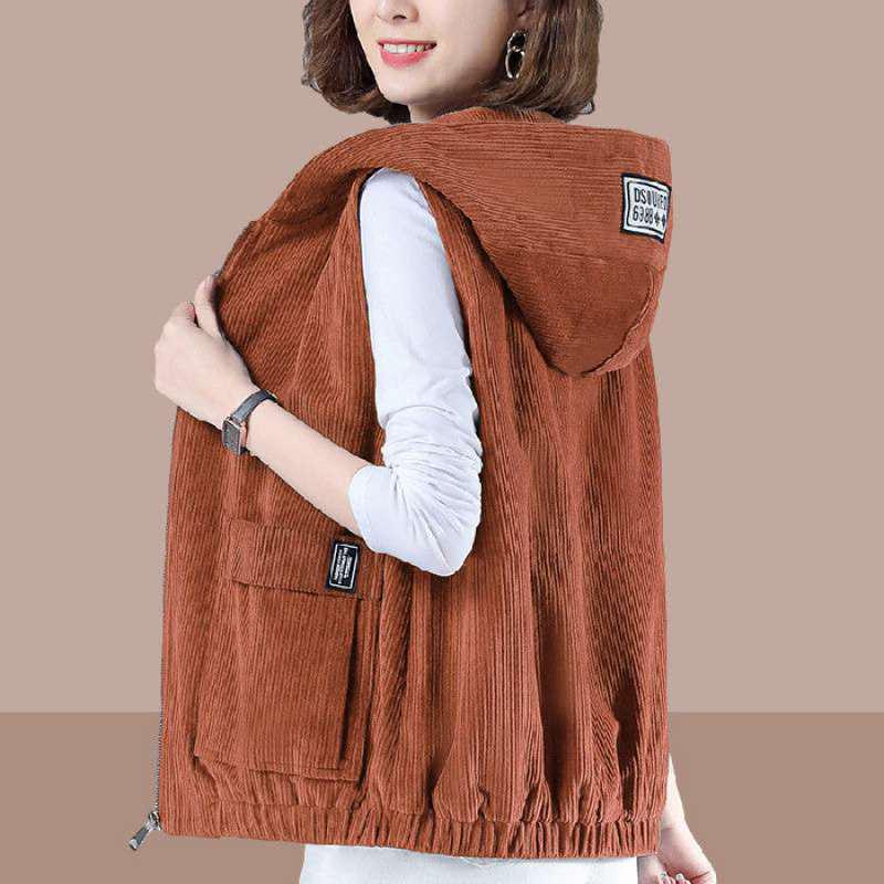 Women's Plus Size Stylish Corduroy Vest - 2026 Spring/Autumn Middle-Aged Mother Slimming Outerwear
