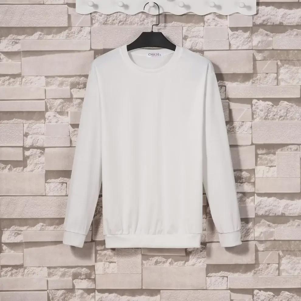 Men's Long-Sleeve Round Neck Solid T-Shirt, Casual Loose Fit, Hong Kong & Korean Style