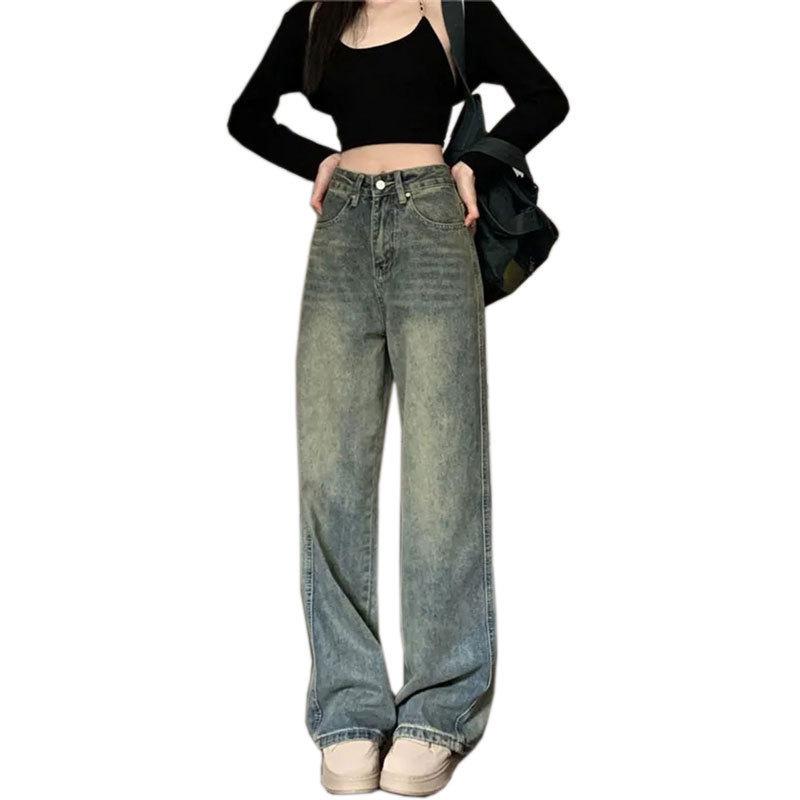 Vintage Wide Leg Jeans for Women Streetwear High Waist Loose Straight Denim Pants Female Spring Wild Casual Trousers