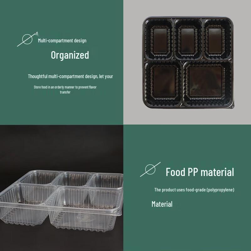 BOUSSAC 1500ml 5-Compartment Disposable Plastic Meal Prep Boxes