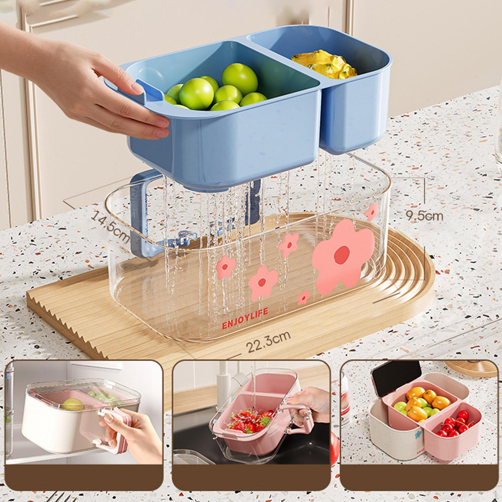 

Сливной дуршлаг для фруктов и овощей, двухслойный контейнер для хранения продуктов синий