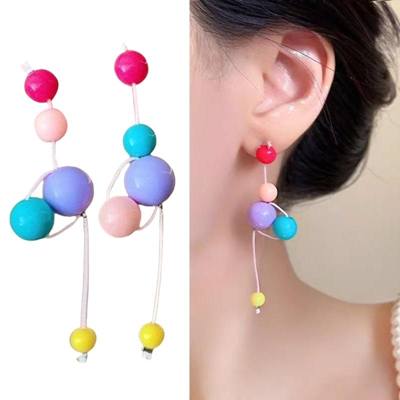 Verspielte Perlen-Hängeohrringe Dopamin-Stil Lange Statement-Ohrringe Einzigartiges Perlenstickerei-Accessoire für Feiertage und Events