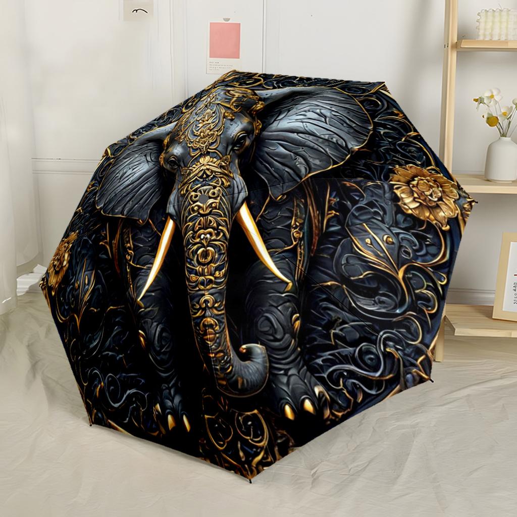 Elegant Yin Yang Elephants Outdoor Automatic Umbrella Sturdy 8 Rib Shaft Lightweight Travel Essential Fashionable Accessory Spiritual Gift
