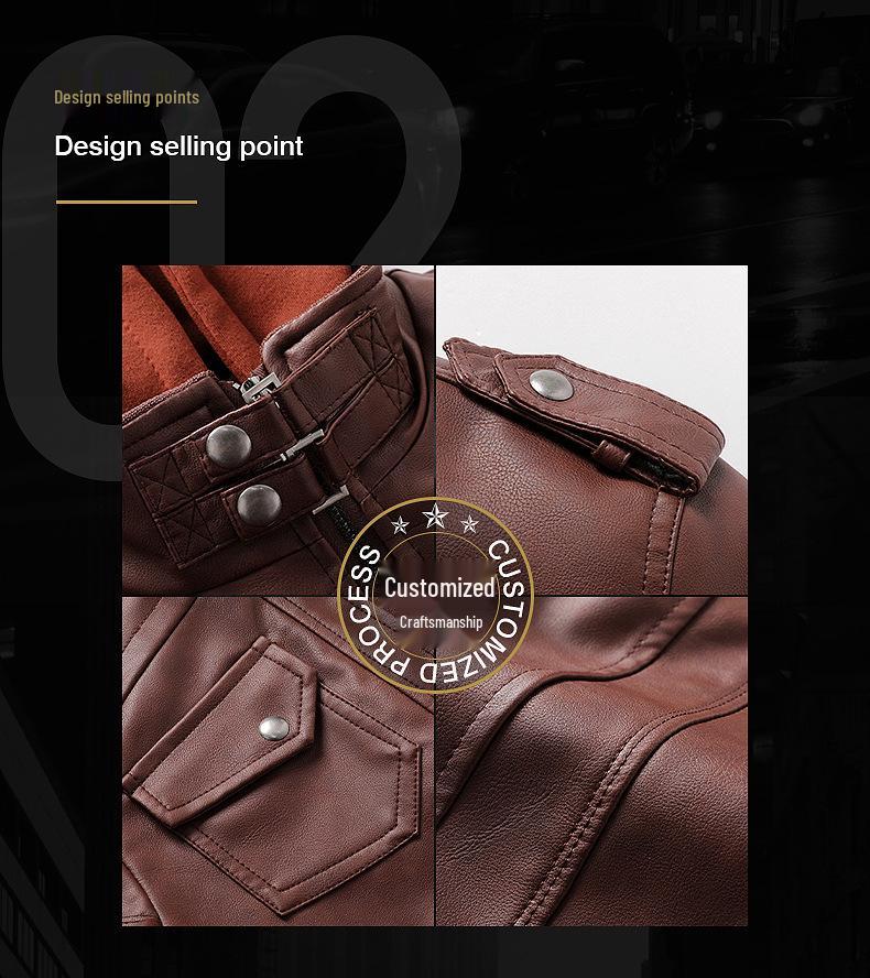 2025 Men's Plus Size PU Washed Leather Hooded Jacket, Two-piece Design.