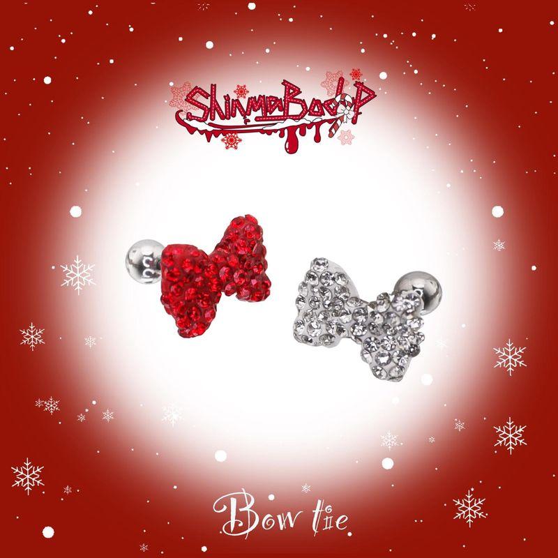 

Shinma Titanium Steel Red Super Shiny Small Bowknot Full Diamond Sweet Cute Earrings New Year Spring Festival Ear Bone Stud Rod 1.2mm thick and 6mm long white one