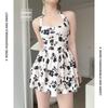 2023 Black Poppy High Waist Halter Neck One-Piece Swimsuit for Women