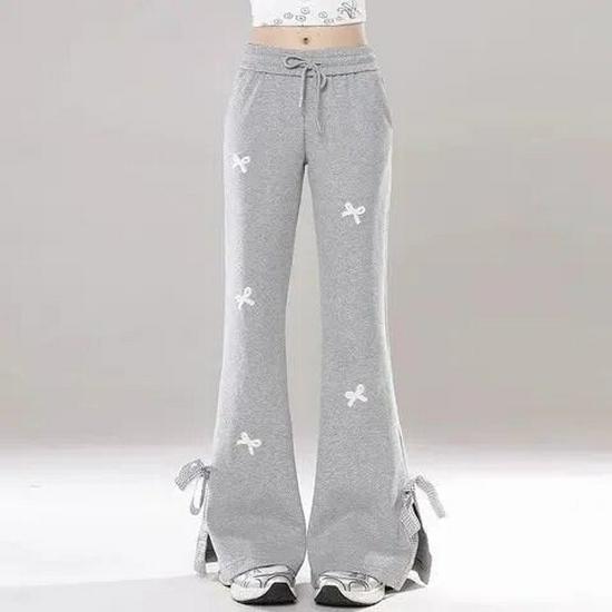 

Sweet Bow High-Waisted Wide-Leg Sweatpants - Women s Spring/Summer 2026 Trend S (Below 95 lbs) серый