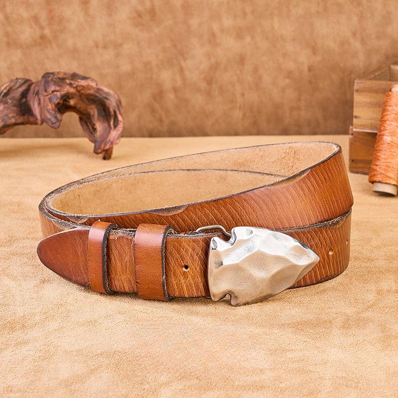 First Layer Cowhide Men's Belt Genuine Leather Handmade Retro Water Washing Casual Personalized Board Buckle Jeans Belt