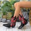 Large Size Autumn and Winter Women's Boots Flower Multi-colored Metal Chain Mouth Western Cowboy Boots