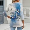 Women's Fashion Casual Three-quarter Sleeve Raglan Sleeve Vintage Floral Print V-Neck Top
