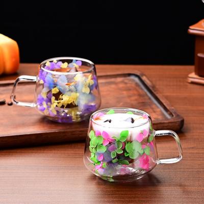 Doppelwandige Kaffeetassen Hochborosilikatglas Tassen mit buntem Blütenblatt-Design Isoliert Hitzebeständig Tee Latte Tassen mit Henkel