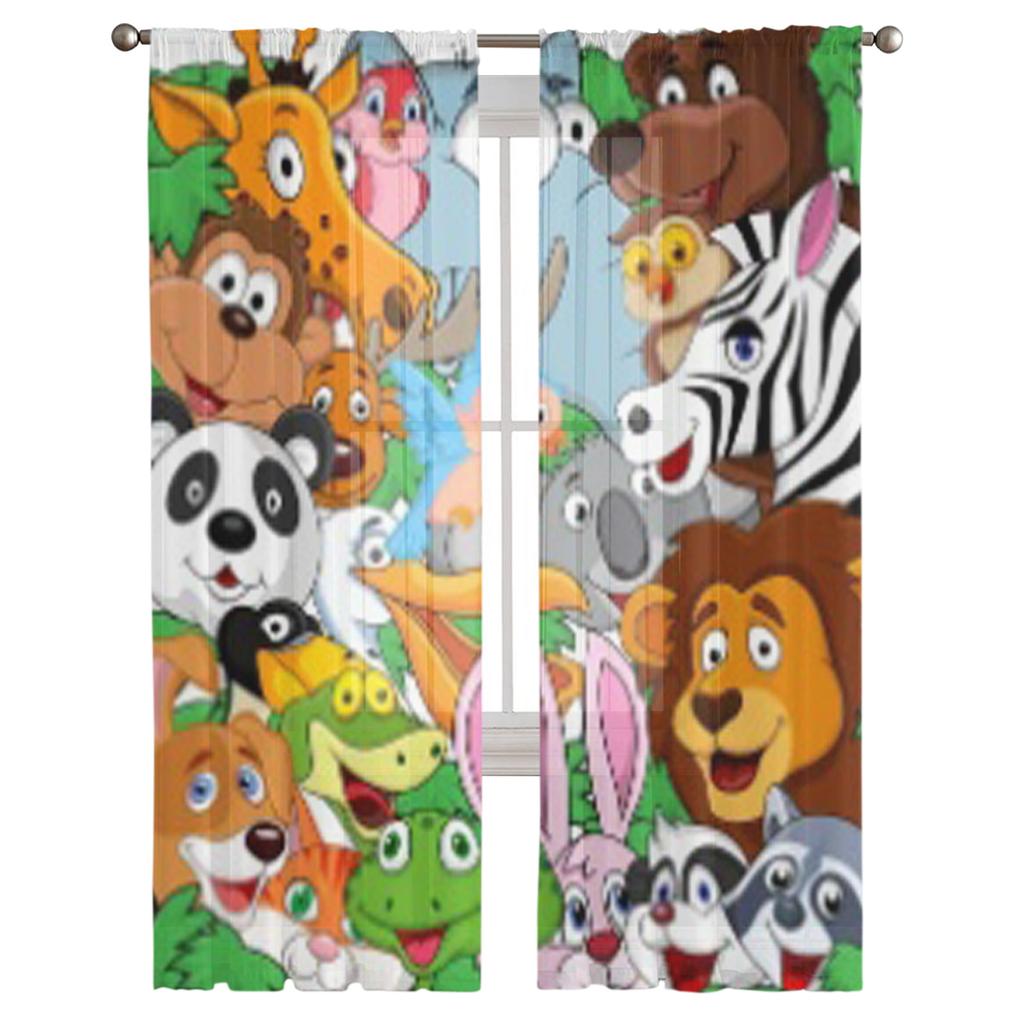 Animal Cartoon Background Tulle Sheer Curtains for Living Room the Room Bedroom Kitchen Decoration Voile Organza Curtains