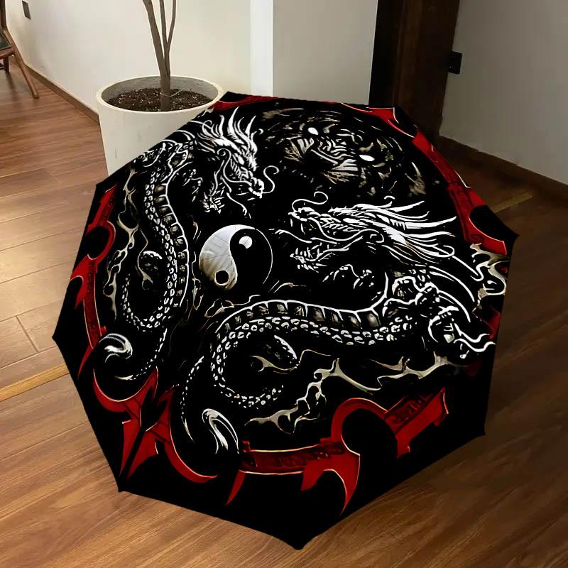 1PC Dragon Yin Yang Umbrella-8-Rib Reinforced, Automatic Open, Lightweight & Durable, Cute Fashion Accessory for Outdoor-A1265