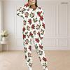 Women Plus Size White Floral Printed Round Neck Long Sleeve Top And Pants Set