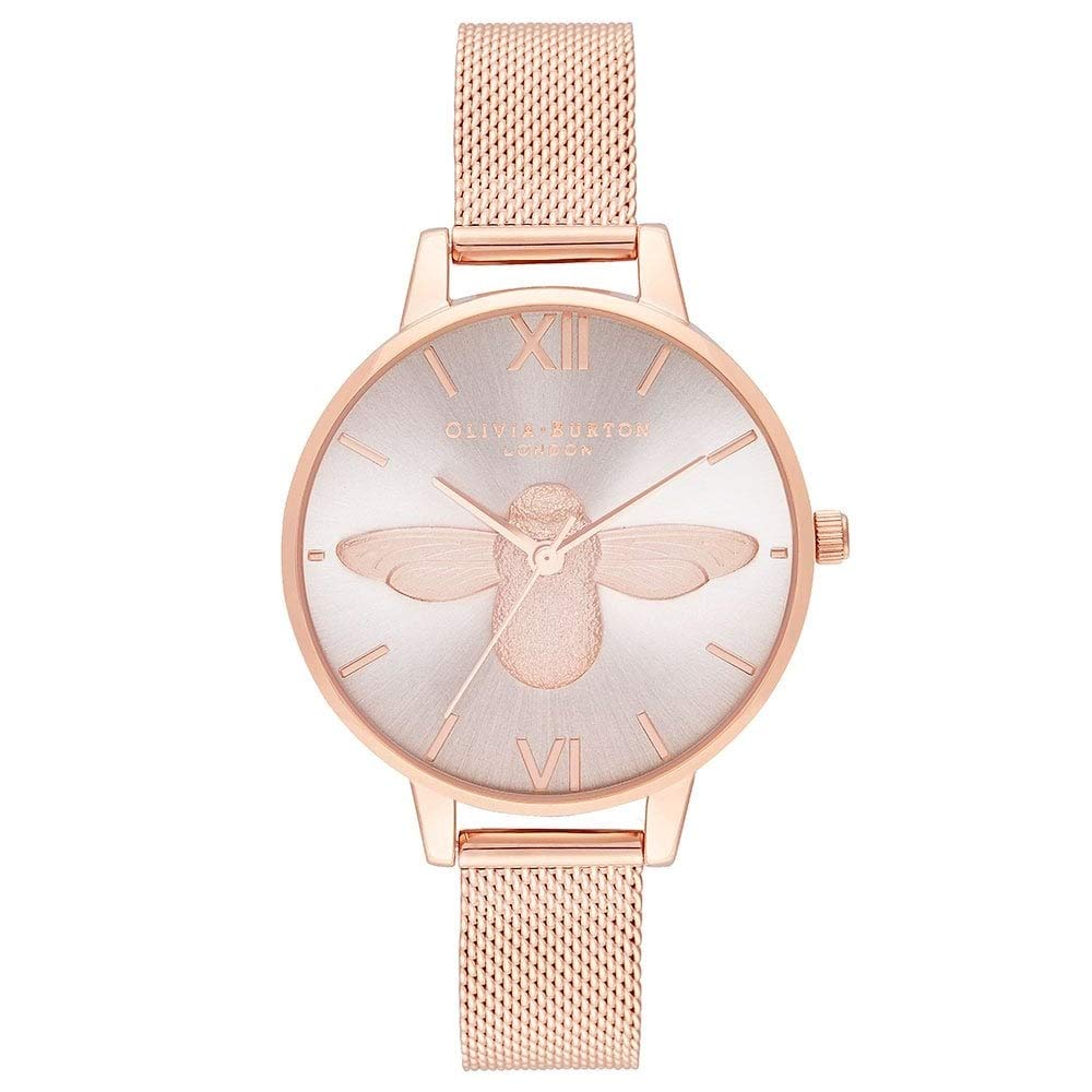 

Olivia Burton 3D Bee Demi Blush Циферблат Розовое золото Сетчатый браслет Часы OB16AM161 Женские & [Б/у]