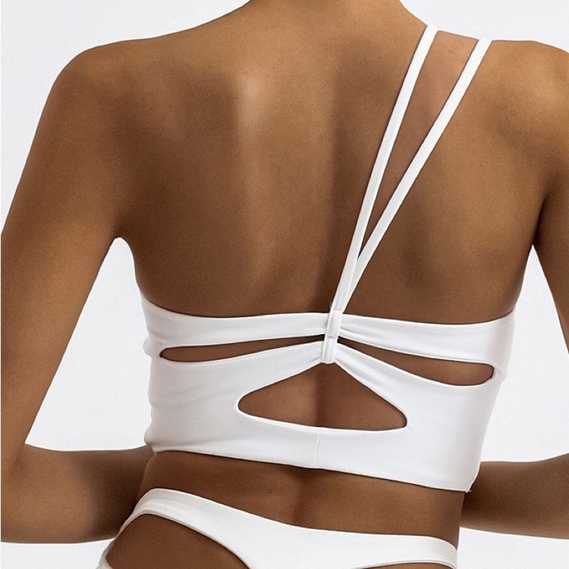 

European and American Hollow Oblique Shoulder Sports Bra Yoga Vest M White Bra