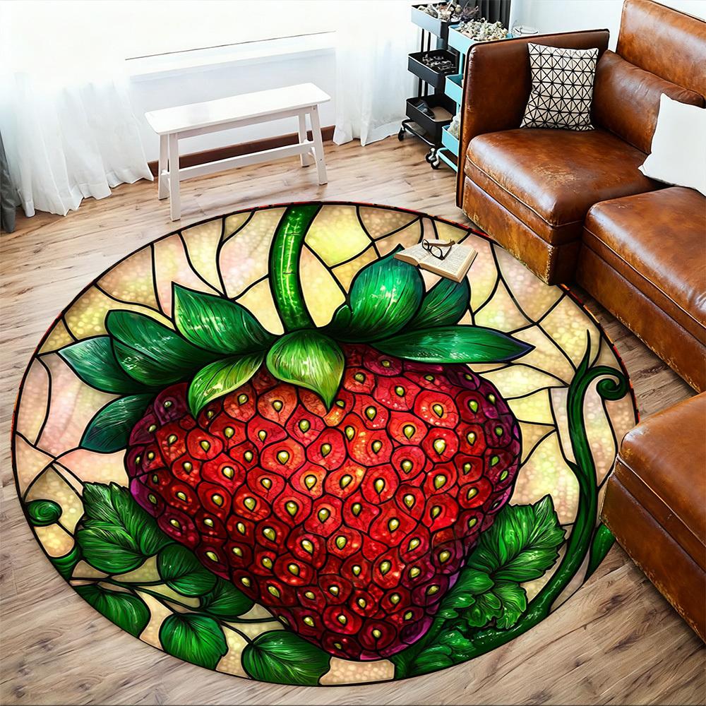 1PC strawberry stained glass Office Round Area Rug, Under Office Chairs Bedroom Living Room Home Decor, Carpet for Office -1110075