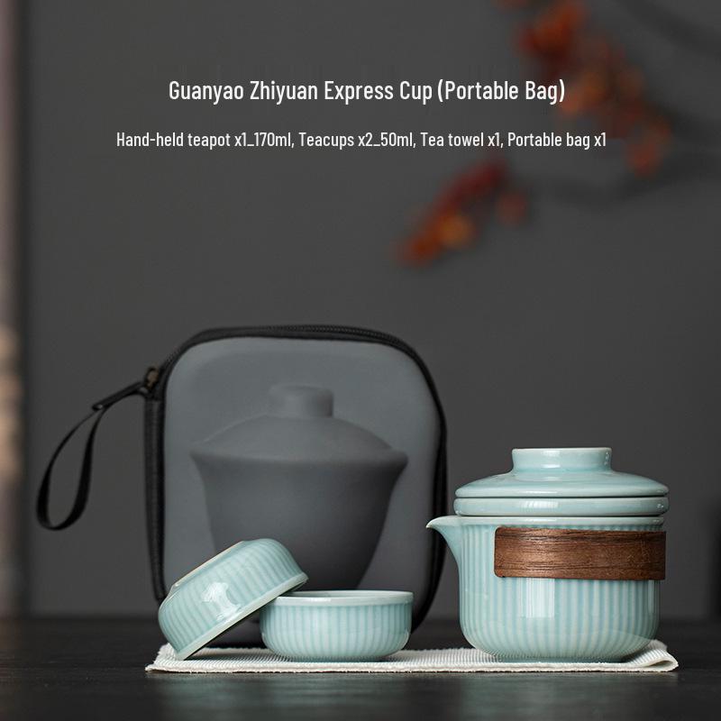Five Great Kilns Portable Travel Tea Set: One Pot and Two Ceramic Cups Souvenir Gift