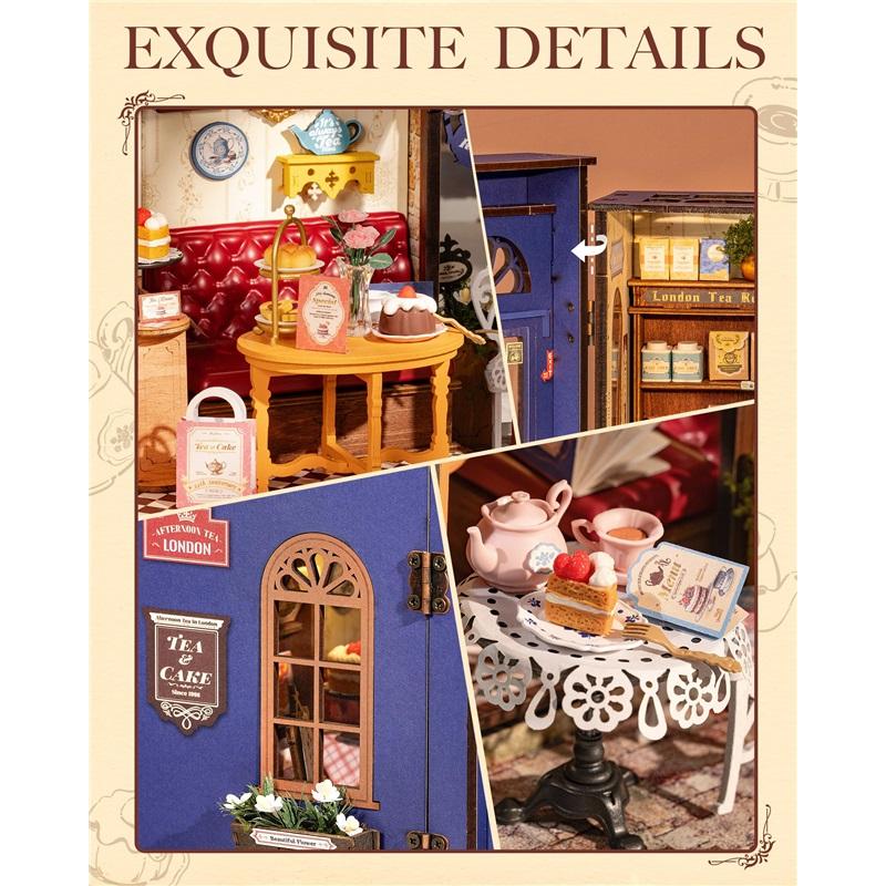 Leisure Time Tea Room DIY Miniature Toy 3D Wooden Puzzle Cozy Tea Room Miniature Openable Design Doll House Birthday Gift for Adults