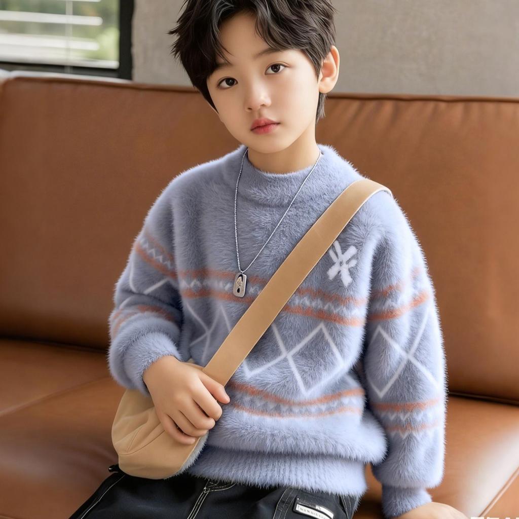 Boys' Warm Non-slip Sweater - Winter Children's Fashionable Plush Knitted Jersey