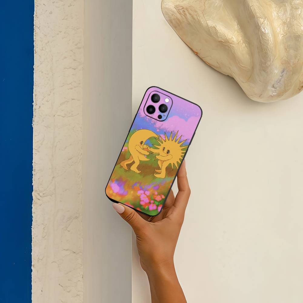 The Sun and the Moon Embrace Square Matte Silicone Case For Iphone17 Air 16 15 14 13 12 11 Pro Max Plus Matte Basic Cover Case