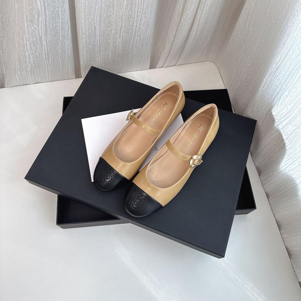 Sheepskin Version~ Inner Height Increase 5cm Round Head Camellia Soft Sole Light Mouth Single Shoes Women's New French Color Matching Mary Jane Shoes