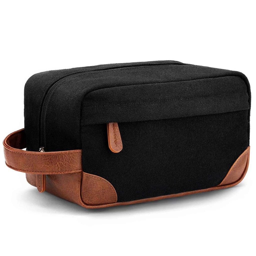 Vintage Waterproof Travel Toiletry Bag – Large-Capacity Canvas & PU Leather Dopp Kit for Men & Women