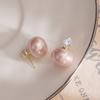 Diamond-Set Light Pink Imitation Pearl Steamed Bread Earrings, Autumn And Winter Light Luxury Celebrity Style Simple Temperament Earrings