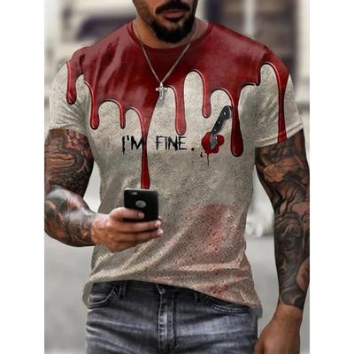 3D-Druck Blutfleck-Element-T-Shirt für Männer Mode O-Ausschnitt Atmungsaktiv Kurzarm Trend Retro Herrenbekleidung Herren T-Shirt