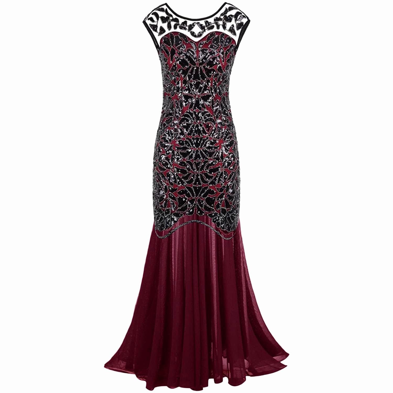 Plus Size 1920s European Sequin Beaded Evening Gown Small