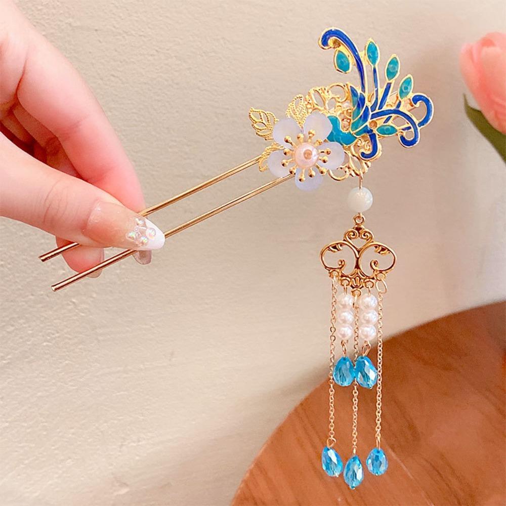 Ancient Style Peach Blossom Hairpin Vintage Chinese Headwear Pendant Hair Stick  Gift