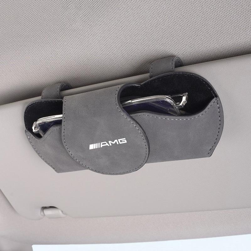 Leather Auto Sun Visor Glasses Box Car Badge Sunglasses Clips For Mercedes Benz B/C/E/S Class A Class C200L GLC GLK CLA GLA BV4