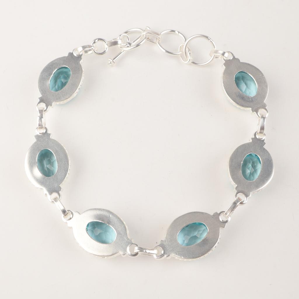 Sky Blue Topaz Gemstone 925 Sterling Silver Jewelry Handmade Women Bracelet 8.5" RB-2-5
