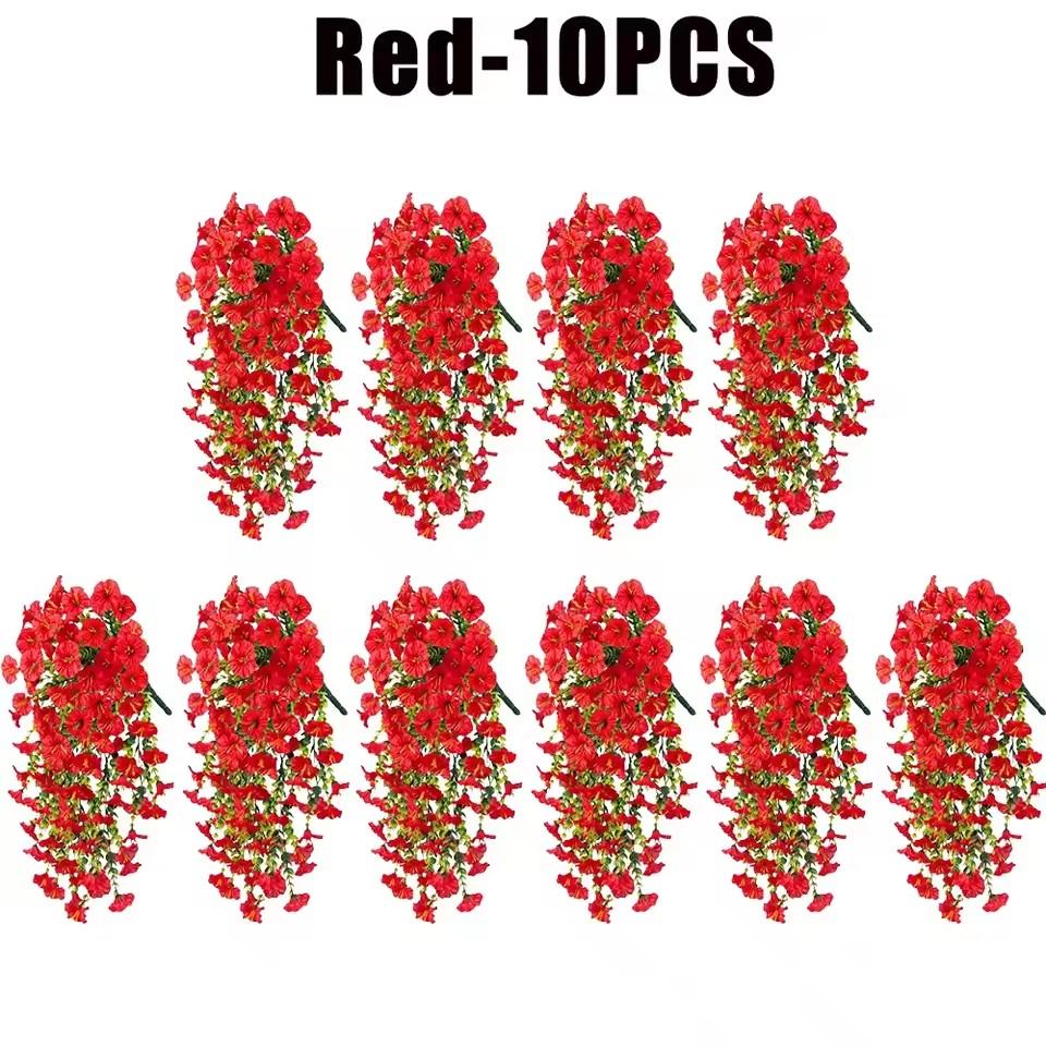 1-10pcs UV-Resistant Artificial Morning Glory & Eucalyptus Hanging Decor- Perfect for Home, Garden, Weddings | Versatile Outdoor