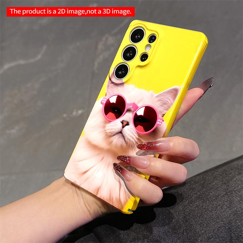 2DFlat Samsung phone case Pink Sunglasses Cat on Yellow Background Applicable to Galaxy S22 S23 S24 S25ULTRA S26 A12 A13 A14 A15 A16