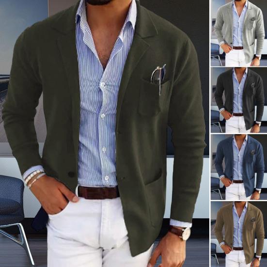 Men Suit Coat Solid Color Lapel Long Sleeve Single-Breasted Design Suit Jacket with Pockets Open Front Business Workwear