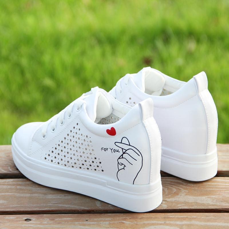 Breathable Inner Height Increase Little White Shoes 2025 New White Platform Spring and Summer Versatile Women's Travel Shoes Casual Sports Shoes